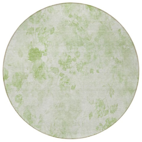 Homeroots 3' Green Floral Washable Area Rug For Indoor And Outdoor Spaces – Durable, Stylish, And Easy Care 8' Round Polyester 583090