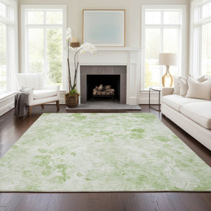 Homeroots 3' Green Floral Washable Area Rug For Indoor And Outdoor Spaces – Durable, Stylish, And Easy Care 10' X 14' Polyester 583093