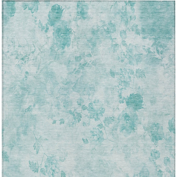 Homeroots 3' Green Floral Washable Area Rug For Indoor And Outdoor Spaces – Durable, Stylish, And Easy Care 5' X 8' Polyester 583095
