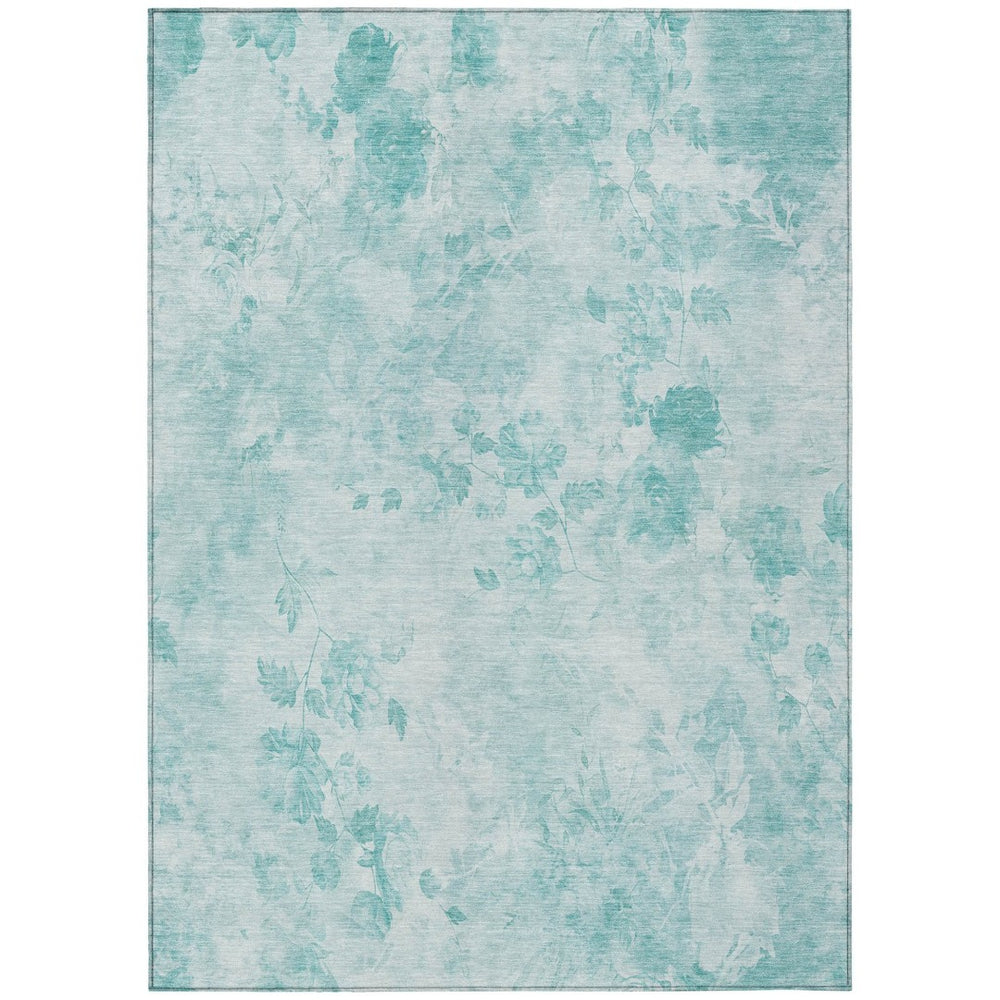 HomeRoots 5' Aqua Teal Blue & Ivory Floral Washable Area Rug – Perfect for Indoor & Outdoor Spaces! 5' X 8' 583095