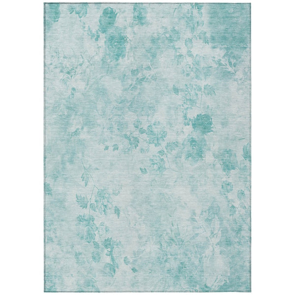 HomeRoots 5' Aqua Teal Blue & Ivory Floral Washable Area Rug – Perfect for Indoor & Outdoor Spaces! 5' X 8' 583095