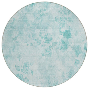 HomeRoots 5' Aqua Teal Blue & Ivory Floral Washable Area Rug – Perfect for Indoor & Outdoor Spaces! 8' Round 583096