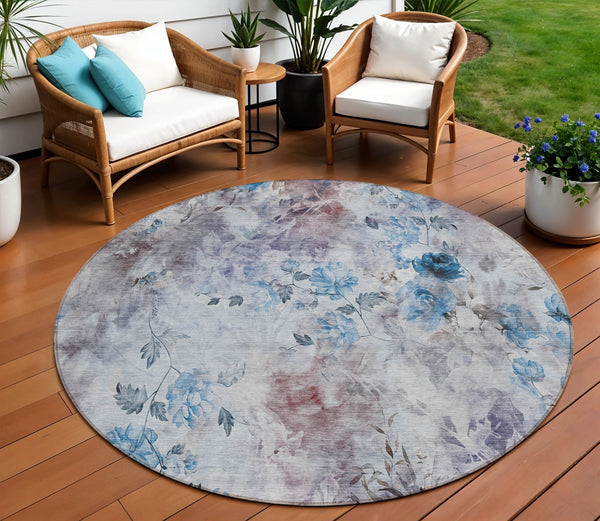 Homeroots 3' Green Floral Washable Area Rug For Indoor And Outdoor Spaces – Durable, Stylish, And Easy Care 8' Round Polyester 583102
