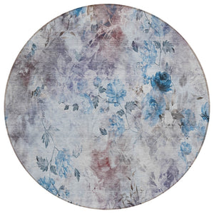 HomeRoots 5' Timeless Floral Navy & Sky Blue Washable Area Rug for Indoor & Outdoor Spaces – Durable & Stylish 8' Round 583102
