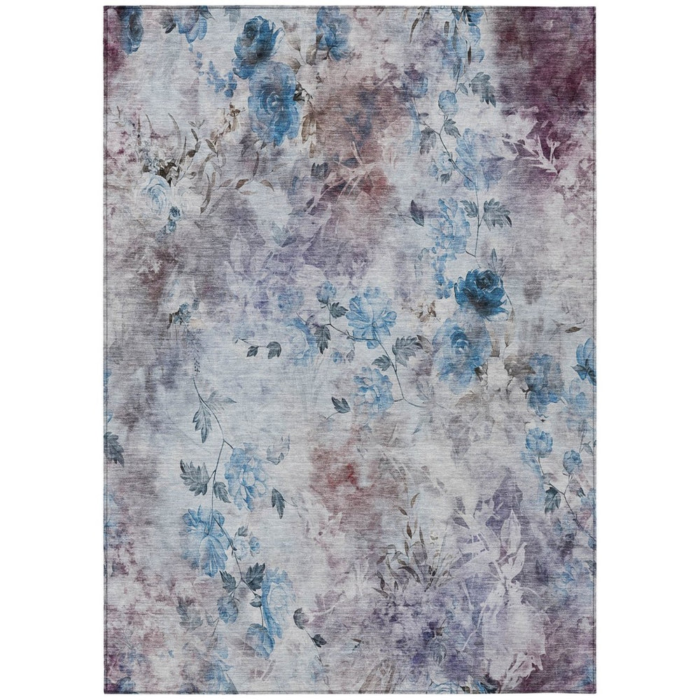 HomeRoots 9' Navy Blue and Sky Blue Floral Area Rug - Durable, Washable Design for Indoor and Outdoor Spaces 9' X 12' 583104
