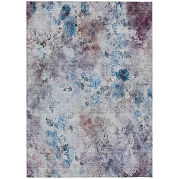 HomeRoots 9' Navy Blue and Sky Blue Floral Area Rug - Durable, Washable Design for Indoor and Outdoor Spaces 9' X 12' 583104