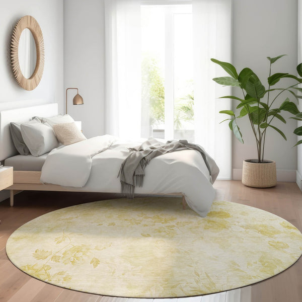 Homeroots 3' Green Floral Washable Area Rug For Indoor And Outdoor Spaces – Durable, Stylish, And Easy Care 8' Round Polyester 583108