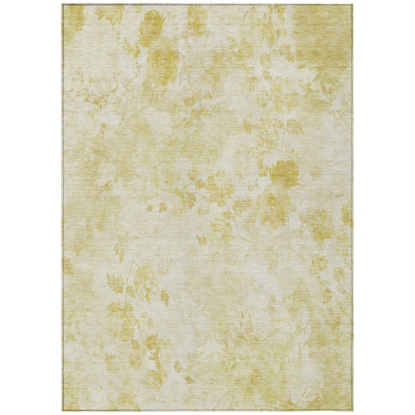 HomeRoots 5' Gold Wheat and Ivory Floral Area Rug - Machine Washable, Indoor/Outdoor Durability & Charm 8' X 10' 583109