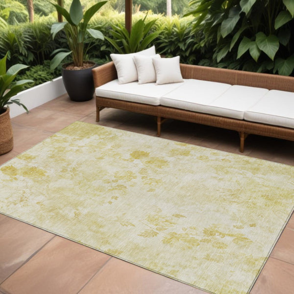 HomeRoots 9' Gold Wheat and Ivory Floral Area Rug - Durable, Washable, Elegant for Indoor and Outdoor Spaces 9' X 12' 583110