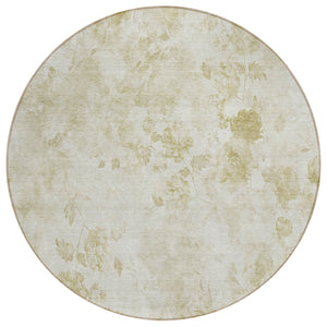 HomeRoots 5' Khaki Beige Tan Floral Area Rug - Washable Indoor Outdoor Design for High Traffic Durability and Style 8' Round 583114