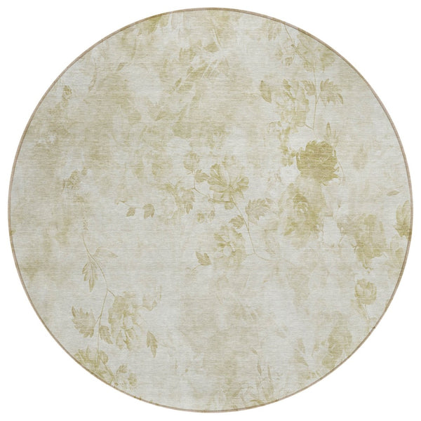 HomeRoots 5' Khaki Beige Tan Floral Area Rug - Washable Indoor Outdoor Design for High Traffic Durability and Style 8' Round 583114