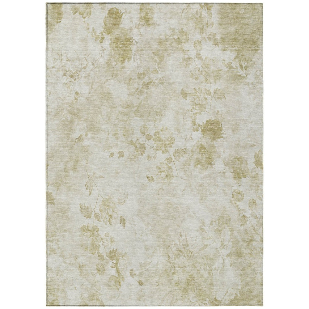 HomeRoots 5' Khaki Beige Tan Floral Area Rug - Washable Indoor Outdoor Design for High Traffic Durability and Style 8' X 10' 583115