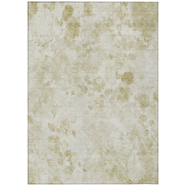 HomeRoots 9' Durable Floral Washable Area Rug in Khaki Beige and Tan for Indoor and Outdoor Spaces 9' X 12' 583116