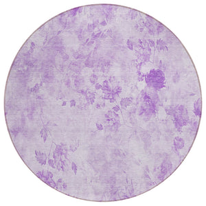 HomeRoots 5' Soothing Lavender and Purple Floral Area Rug - Washable, Durable, Ideal for Indoor/Outdoor Use 8' Round 583120