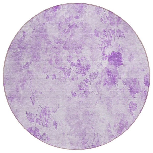 HomeRoots 5' Soothing Lavender and Purple Floral Area Rug - Washable, Durable, Ideal for Indoor/Outdoor Use 8' Round 583120