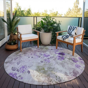 Homeroots 3' Green Floral Washable Area Rug For Indoor And Outdoor Spaces – Durable, Stylish, And Easy Care 8' Round Polyester 583126