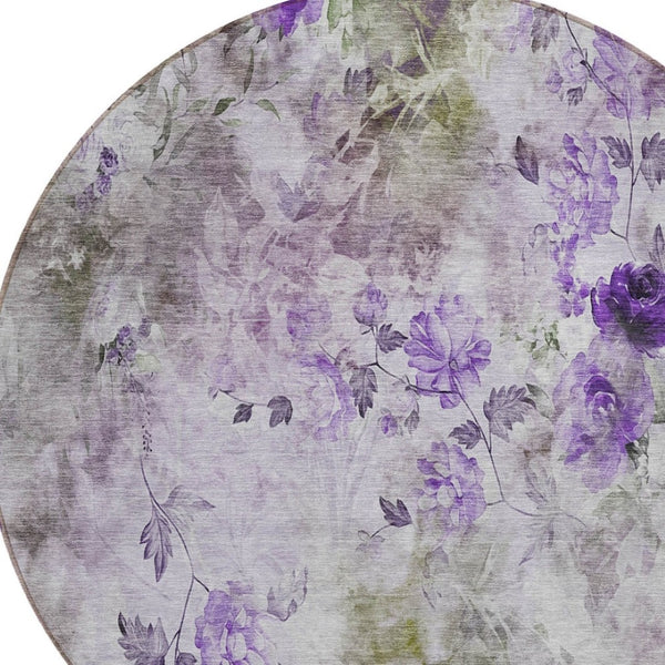 Homeroots 3' Green Floral Washable Area Rug For Indoor And Outdoor Spaces – Durable, Stylish, And Easy Care 8' Round Polyester 583126