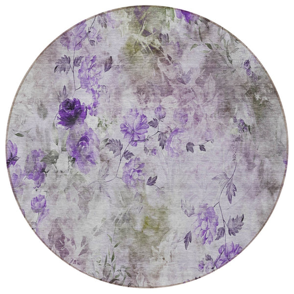 Homeroots 3' Green Floral Washable Area Rug For Indoor And Outdoor Spaces – Durable, Stylish, And Easy Care 8' Round Polyester 583126