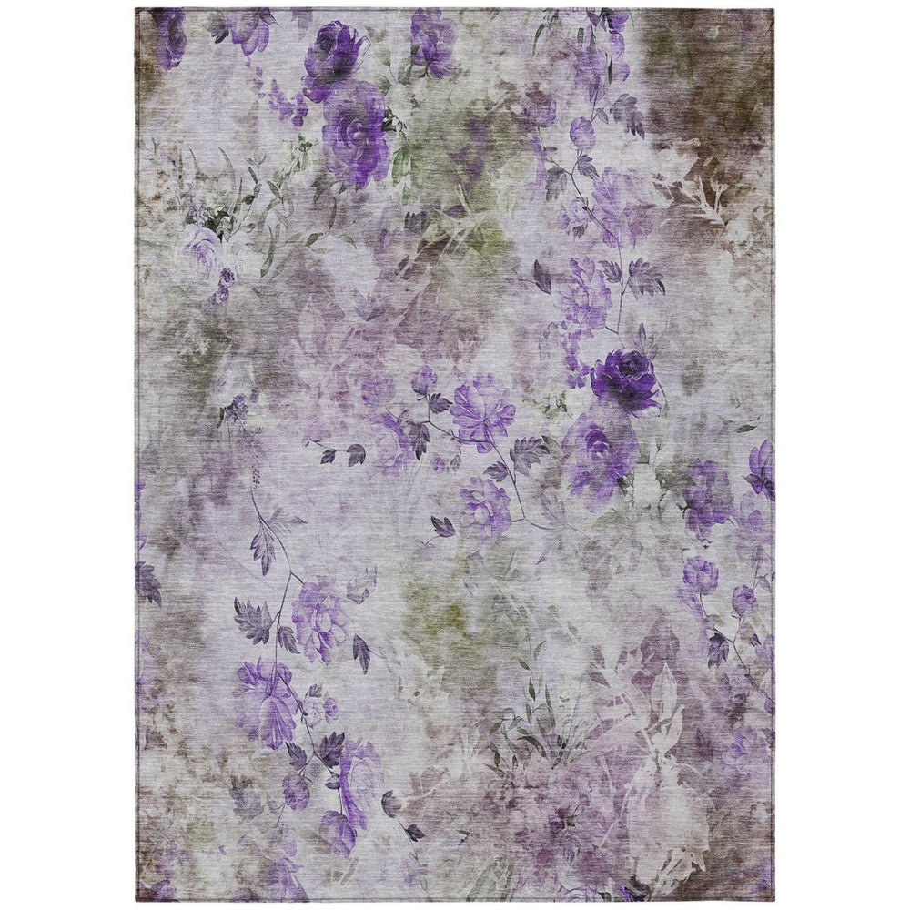 HomeRoots 9' Floral Washable Area Rug - Elegant Purple Lavender & Artichoke Green for Indoor & Outdoor Spaces 9' X 12' 583128