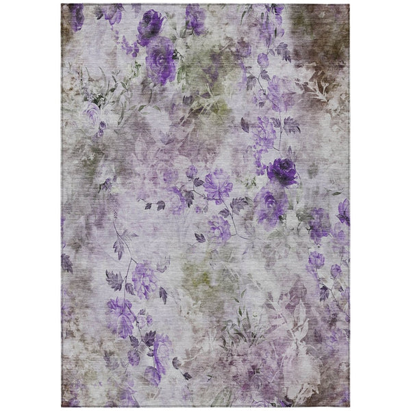 HomeRoots 5' Floral Washable Area Rug in Purple Lavender & Artichoke Green for Indoor & Outdoor Spaces 10' X 14' 583129