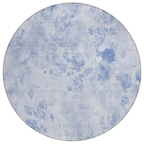 HomeRoots 5' Sky Blue and Denim Floral Area Rug - Washable, Durable, Perfect for Indoor and Outdoor Spaces 8' Round 583132