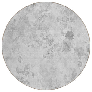 HomeRoots 5' Gray Charcoal and Silver Floral Area Rug - Stylish, Washable, Durable for Indoor and Outdoor Spaces 8' Round 583138
