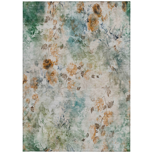 Homeroots 3' Green Floral Washable Area Rug For Indoor And Outdoor Spaces – Durable, Stylish, And Easy Care 3' X 5' Polyester 583142