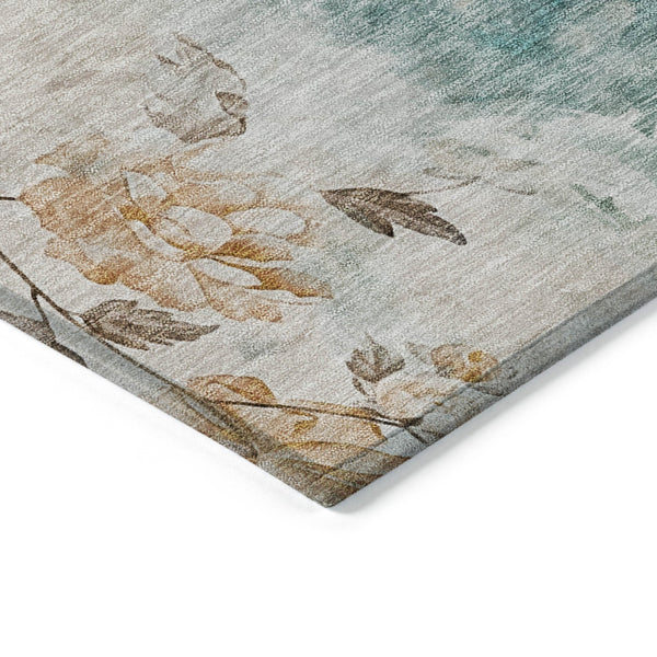 Homeroots 3' Green Floral Washable Area Rug For Indoor And Outdoor Spaces – Durable, Stylish, And Easy Care 3' X 5' Polyester 583142