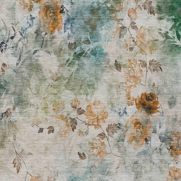 Homeroots 3' Green Floral Washable Area Rug For Indoor And Outdoor Spaces – Durable, Stylish, And Easy Care 3' X 5' Polyester 583142