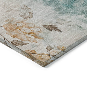 Homeroots 3' Green Floral Washable Area Rug For Indoor And Outdoor Spaces – Durable, Stylish, And Easy Care 5' X 8' Polyester 583143