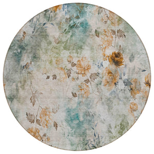 HomeRoots 5' Teal Blue and Green Floral Area Rug - Stylish Indoor/Outdoor Design, Durable and Washable Comfort 8' Round 583144