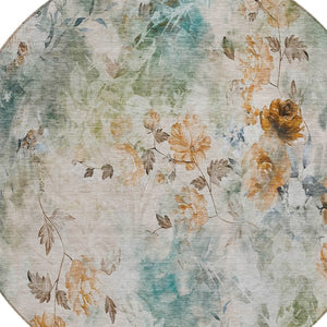 Homeroots 3' Green Floral Washable Area Rug For Indoor And Outdoor Spaces – Durable, Stylish, And Easy Care 8' Round Polyester 583144