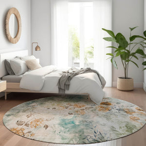 Homeroots 3' Green Floral Washable Area Rug For Indoor And Outdoor Spaces – Durable, Stylish, And Easy Care 8' Round Polyester 583144