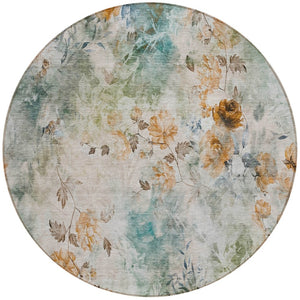 Homeroots 3' Green Floral Washable Area Rug For Indoor And Outdoor Spaces – Durable, Stylish, And Easy Care 8' Round Polyester 583144