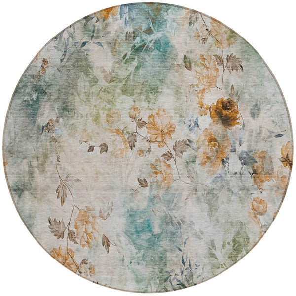Homeroots 3' Green Floral Washable Area Rug For Indoor And Outdoor Spaces – Durable, Stylish, And Easy Care 8' Round Polyester 583144