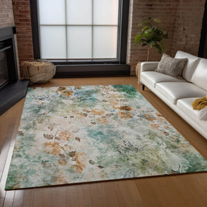Homeroots 3' Green Floral Washable Area Rug For Indoor And Outdoor Spaces – Durable, Stylish, And Easy Care 8' X 10' Polyester 583145