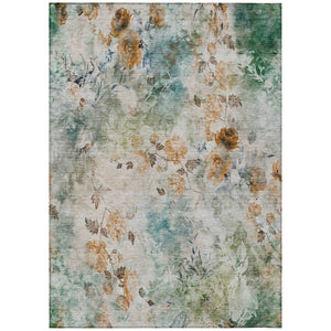 HomeRoots 9' Teal Blue and Green Floral Area Rug for Indoor and Outdoor Use – Durable, Washable, Stylish Design 9' X 12' 583146