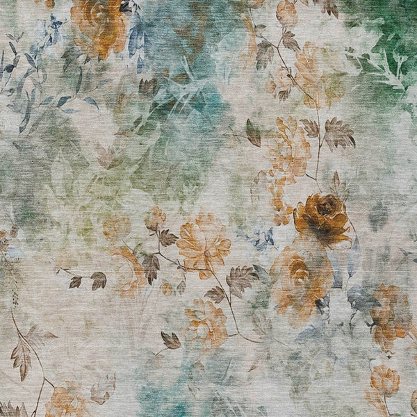 Homeroots 3' Green Floral Washable Area Rug For Indoor And Outdoor Spaces – Durable, Stylish, And Easy Care 9' X 12' Polyester 583146