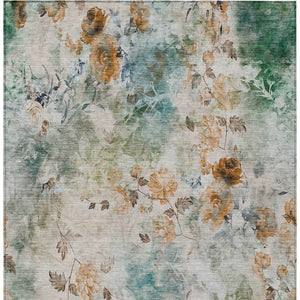 Homeroots 3' Green Floral Washable Area Rug For Indoor And Outdoor Spaces – Durable, Stylish, And Easy Care 10' X 14' Polyester 583147