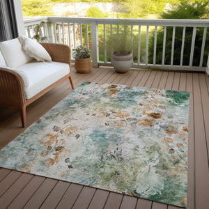 HomeRoots 5' Teal Blue and Green Floral Area Rug - Stylish Indoor/Outdoor Design, Durable and Washable Comfort 10' X 14' 583147