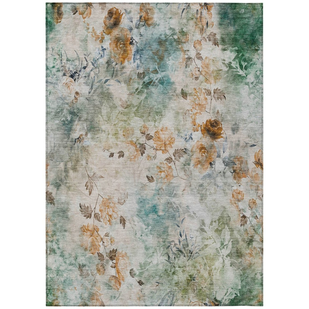 HomeRoots 5' Teal Blue and Green Floral Area Rug - Stylish Indoor/Outdoor Design, Durable and Washable Comfort 10' X 14' 583147