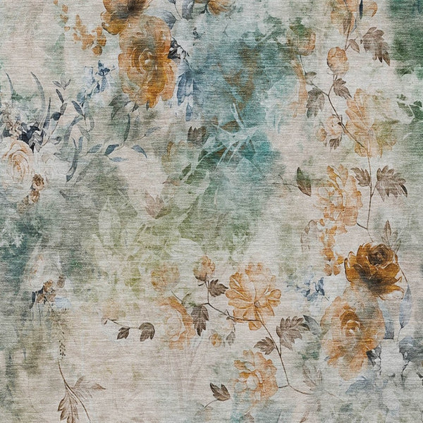 Homeroots 3' Green Floral Washable Area Rug For Indoor And Outdoor Spaces – Durable, Stylish, And Easy Care 10' X 14' Polyester 583147