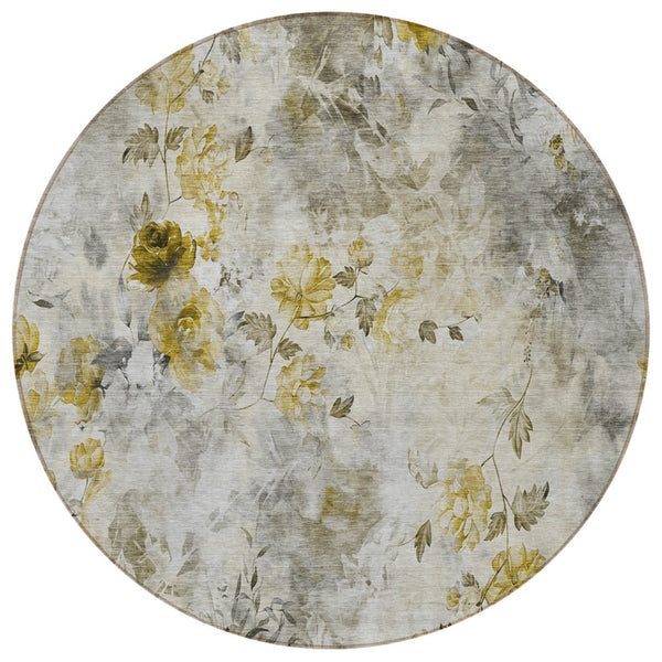 Homeroots 3' Green Floral Washable Area Rug For Indoor And Outdoor Spaces – Durable, Stylish, And Easy Care 8' Round Polyester 583150