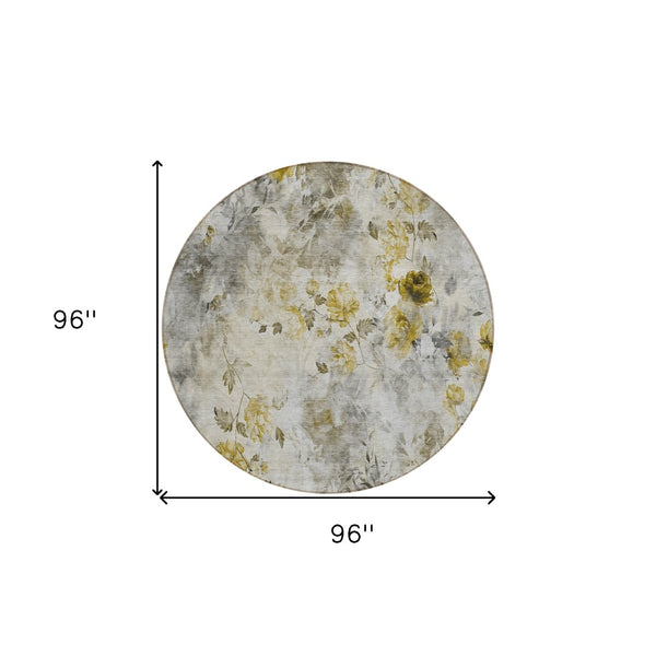 Homeroots 3' Green Floral Washable Area Rug For Indoor And Outdoor Spaces – Durable, Stylish, And Easy Care 8' Round Polyester 583150