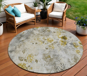 Homeroots 3' Green Floral Washable Area Rug For Indoor And Outdoor Spaces – Durable, Stylish, And Easy Care 8' Round Polyester 583150