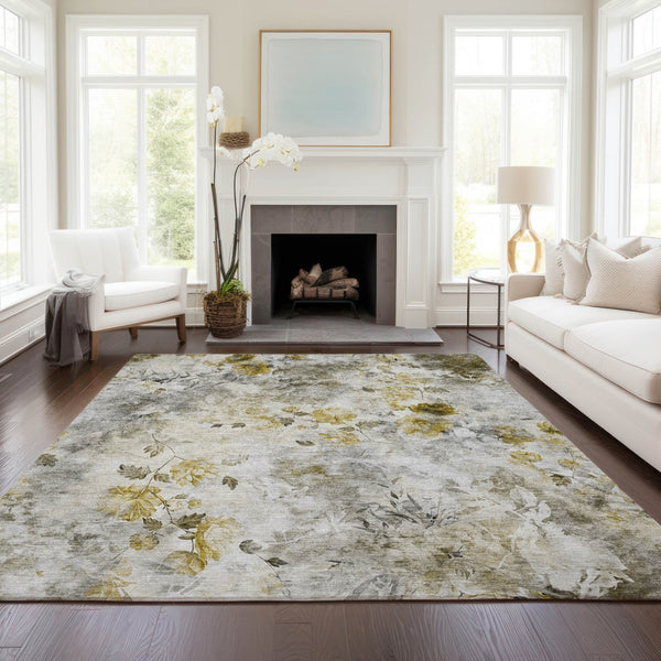Homeroots 3' Green Floral Washable Area Rug For Indoor And Outdoor Spaces – Durable, Stylish, And Easy Care 10' X 14' Polyester 583153