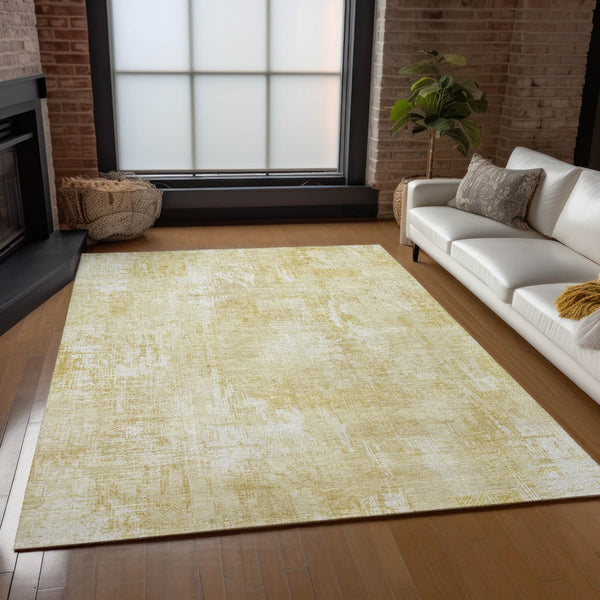 Homeroots 3' Beige Tan And Ivory Abstract Washable Indoor Outdoor Area Rug For Stylish Living Spaces 3' X 5' Polyester 583154
