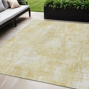 Homeroots 3' Beige Tan And Ivory Abstract Washable Indoor Outdoor Area Rug For Stylish Living Spaces 5' X 8' Polyester 583155
