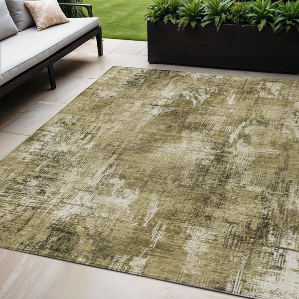 Homeroots 3' Beige Tan And Ivory Abstract Washable Indoor Outdoor Area Rug For Stylish Living Spaces 5' X 8' Polyester 583161
