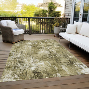 Homeroots 3' Beige Tan And Ivory Abstract Washable Indoor Outdoor Area Rug For Stylish Living Spaces 5' X 8' Polyester 583161
